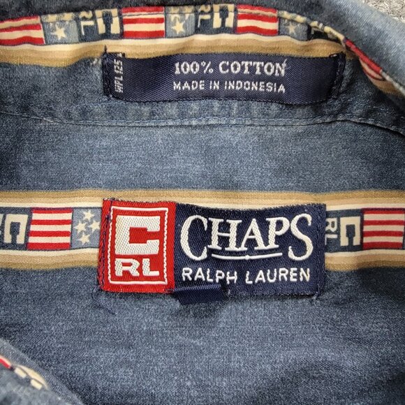 Chaps Ralph Lauren Shirt Mens Medium/Large Striped Vintage Button Up Long Sleeve - Picture 7 of 12